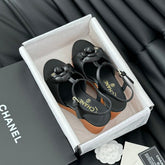 Double C New Wood Grain Platform Sandal  Black Lambskin